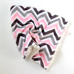 Dream Lovie. Security Blanket. Personalized Lovey. Faux Fur Pink Gray Chevron. Mini Baby Minky Shower Gift - thumbnail 4