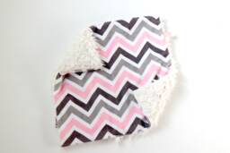 Dream Lovie. Security Blanket. Personalized Lovey. Faux Fur Pink Gray Chevron. Mini Baby Minky Shower Gift - thumbnail 1