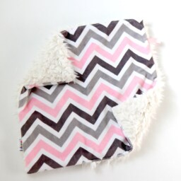 Dream Lovie. Security Blanket. Personalized Lovey. Faux Fur Pink Gray Chevron. Mini Baby Minky Shower Gift - thumbnail 3