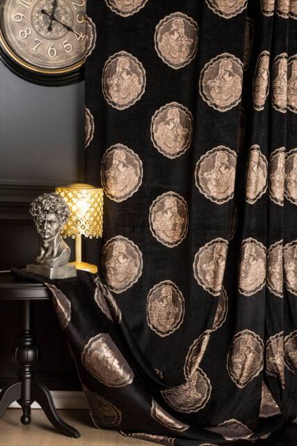 Baroque Medallion Curtains Victorian Luxury Classic Drapes in Black, Navy, Cream Gold, Gray - image 1