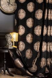 Baroque Medallion Curtains Victorian Luxury Classic Drapes in Black, Navy, Cream Gold, Gray - thumbnail 1