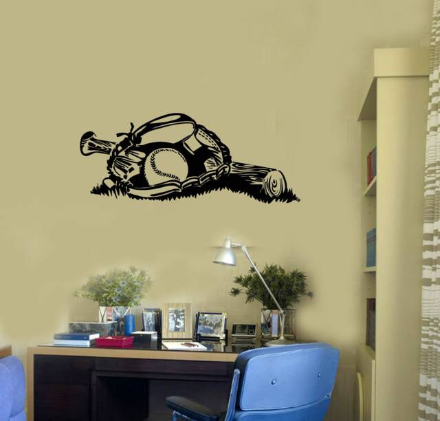Baseball Vinyl Wall Decal Bat Glove Ball Sports Teen Room Decor Stickers Mural - #2796Di - image 1
