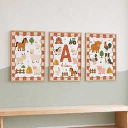 Personalised Farmyard Prints - Set Of 3 Farm Animal Wall Art, Custom Kids Bedroom Decor - thumbnail 3
