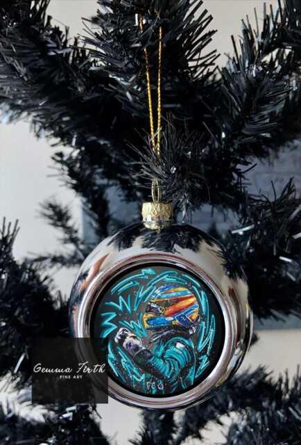 Fernando Alonso Inspired Christmas Bauble Drawing Design - Formula One Inspired Gifts Car Racing Gift Baubles - image 1