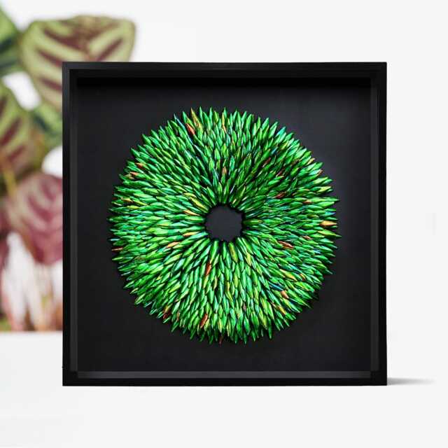 Large Framed Jewel Beetle Wing Elytra Mosaic Art - Luxury Insect Wall Decor, Iridescent Natural Specimen Artwork, Statement Piece - image 1