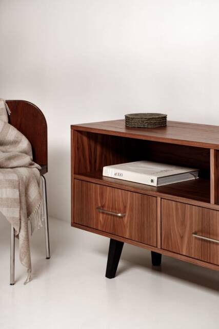 "Sideboard, Tv Cabinet, Bookshelf Sideboard, Walnut Veneer With 2 Shelves & 3 Drawers ""Grass" - image 1