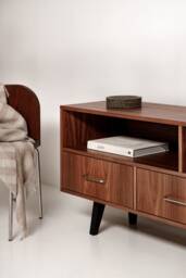 "Sideboard, Tv Cabinet, Bookshelf Sideboard, Walnut Veneer With 2 Shelves & 3 Drawers ""Grass" - thumbnail 1