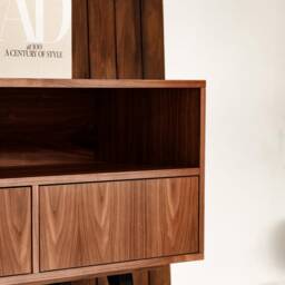 "Sideboard, Tv Cabinet, Bookshelf Sideboard, Walnut Veneer With 2 Shelves & 3 Drawers ""Grass" - thumbnail 3