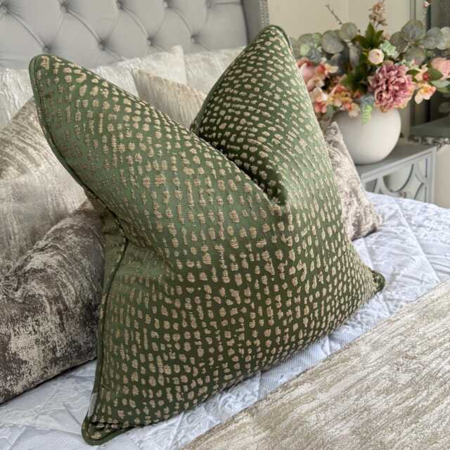 Luxury Cushion Cover, Green & Gold Self-Piped Cover - Pillow , Designer Estrada Ashley Wilde Fabric, Home Decor - image 1