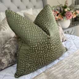Luxury Cushion Cover, Green & Gold Self-Piped Cover - Pillow , Designer Estrada Ashley Wilde Fabric, Home Decor - thumbnail 1