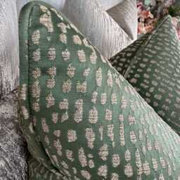 Luxury Cushion Cover, Green & Gold Self-Piped Cover - Pillow , Designer Estrada Ashley Wilde Fabric, Home Decor - thumbnail 2