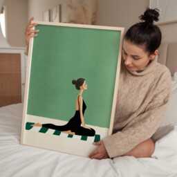 Yoga Poster, Print, Wall Art, Japandi Art Minimal Woman Illustration, Calm Modern Decor, Sage Green Zen Artwork - thumbnail 3