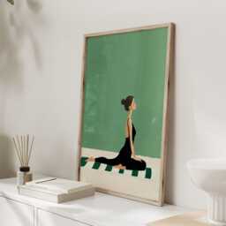 Yoga Poster, Print, Wall Art, Japandi Art Minimal Woman Illustration, Calm Modern Decor, Sage Green Zen Artwork - thumbnail 2