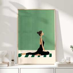 Yoga Poster, Print, Wall Art, Japandi Art Minimal Woman Illustration, Calm Modern Decor, Sage Green Zen Artwork - thumbnail 1