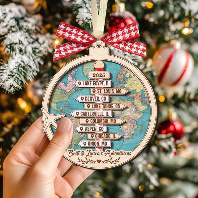 Personalized Travel Adventure Ornament, Custom Traveling Destination Couple Destination, Gift, Christmas Gift