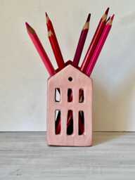 Handbuilt Ceramic Pencil Holder - Pink Terracotta Desk Organizer - thumbnail 1