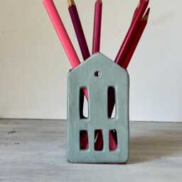 Handbuilt Ceramic Pencil Holder - Pink Terracotta Desk Organizer - thumbnail 4