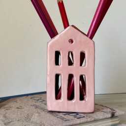Handbuilt Ceramic Pencil Holder - Pink Terracotta Desk Organizer - thumbnail 3