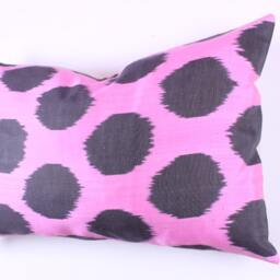 Ikat Silk Velvet Pillow 16x24 - Handmade Boho Cushion Cover Turkish Home Decor Accent - thumbnail 3