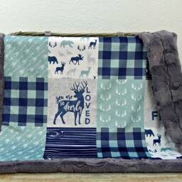 Mountain Blanket - Little Man Baby Blue Plaid Deer Buck Minky Boy - thumbnail 2