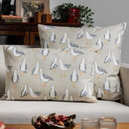 Seagull Xl Rectangular Cushion in Taupe. Natural Beige, 100% Cotton Cloth, Marine Sea Birds Design. 23X15 - thumbnail 3