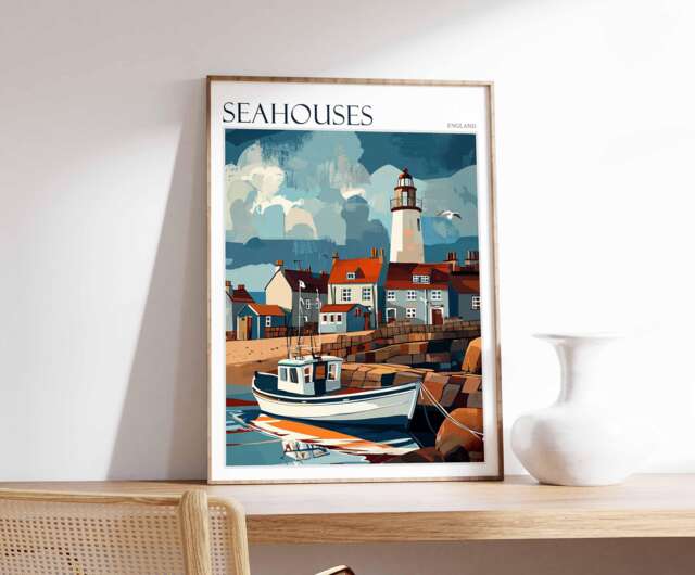 Seahouses Travel Poster Northumberland Coastal Wall Art - image 1