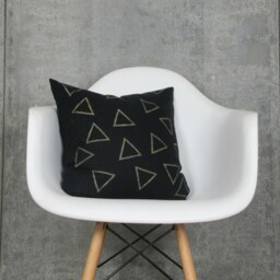 Black Linen Pillow Cover With Beige Triangle Design/Gold Geometric Natural Outlines Block Printed Textile Shapes Dark - thumbnail 2