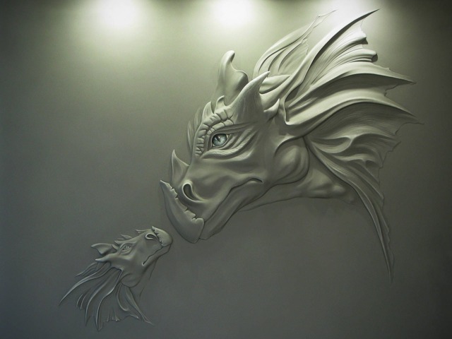 Bas Relief 3D Wall Art Dragon Head Wall Sculpture Dinosaur Relief Sculptural Painting Bas - image 1
