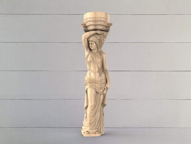 Girl With Grapes, Beautiful Carved Column, Carved Caryatid For Interior Decoration, Unpainted, Home Wall Embellishments, Wood Wall Art Decor - image 1