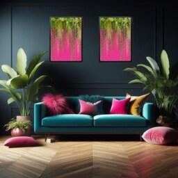 Hot Pink Tropical Hanging Botanical Wall Art Set Of 2 - Vibrant Maximalist Jungle Vine Print - thumbnail 1