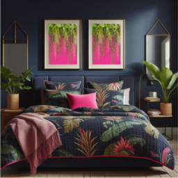 Hot Pink Tropical Hanging Botanical Wall Art Set Of 2 - Vibrant Maximalist Jungle Vine Print - thumbnail 3