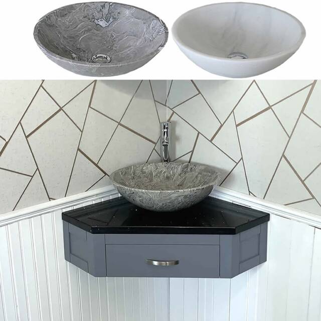 Grey Bathroom Vanity Unit Corner Wash Stand Black Quartz & Stone Basin 501Wgbqsbc - image 1