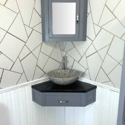 Grey Bathroom Vanity Unit Corner Wash Stand Black Quartz & Stone Basin 501Wgbqsbc - thumbnail 3
