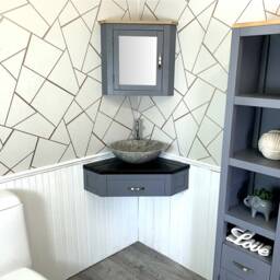 Grey Bathroom Vanity Unit Corner Wash Stand Black Quartz & Stone Basin 501Wgbqsbc - thumbnail 2