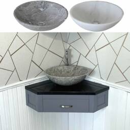 Grey Bathroom Vanity Unit Corner Wash Stand Black Quartz & Stone Basin 501Wgbqsbc - thumbnail 1