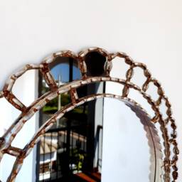 Peruvian Silver Cuscaja Mirror 50 cm Handmade Wall Decor - Carved Wood Round Statement For Living Room Bathroom - thumbnail 2