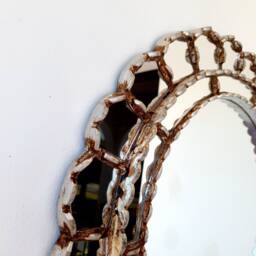 Peruvian Silver Cuscaja Mirror 50 cm Handmade Wall Decor - Carved Wood Round Statement For Living Room Bathroom - thumbnail 3