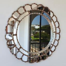 Peruvian Silver Cuscaja Mirror 50 cm Handmade Wall Decor - Carved Wood Round Statement For Living Room Bathroom - thumbnail 1