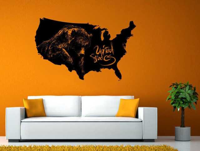 United States Usa Map Outline Grizzly Bear Wall Or Window Sticker Decal Vinyl Fathead Mural Decor L2002 - image 1
