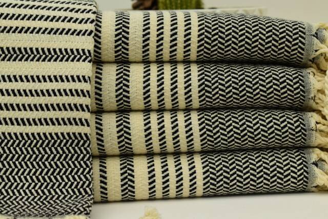 Turkish Towel 40x70 Black Cotton Soft Handmade Bath Home Decor Wedding Yrm-Hasr - image 1