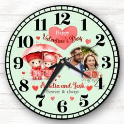 Valentine's Day Gift Couple Bear Photo Green Personalised Clock - thumbnail 1