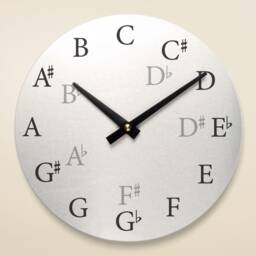 Brushed Aluminum Round Music Wall Clock, Symbols Gift For Musician, Teacher, Gift, Metal, Decoration - thumbnail 2