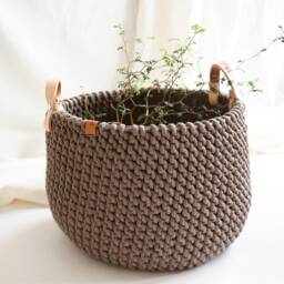 Handwoven Plant Pot Cover Organic Cotton Basket With Leather Handles - thumbnail 2