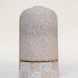 Speckled Stoneware Tapered Vase With Hand Painted Striped Checkered Pattern & Gold Luster Pin Stripe - thumbnail 2