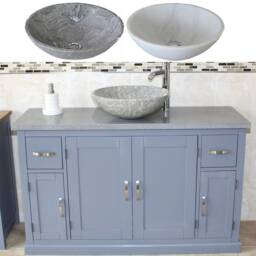 Grey Painted Bathroom Vanity Unit Cabinet Stone Basin Tap Set Quartz Top 402Ggqsbcx1 - thumbnail 2
