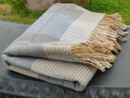 Luxurious Supersoft Lambswool Blanket/Throw - Cream/Taupe/Denim Check 137x180 cm - 54x71'' 100% Pure New Made in Ireland