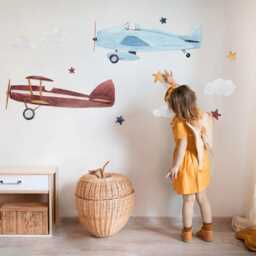 Two Cloud Planes Wall Stickers For Children's Room, Blue Kids Room Decor, Vehicles Decal Baby Self Adhesive - thumbnail 2