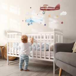 Two Cloud Planes Wall Stickers For Children's Room, Blue Kids Room Decor, Vehicles Decal Baby Self Adhesive - thumbnail 3