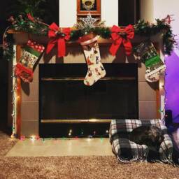 xmas Stocking Black Flowers Red Pocket - thumbnail 4