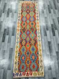 Classic Runner Rug, Handmade Artisan Afghan Turkish Scandinavian Navajo Bohemian Wool Flatweave Multicolour Kilim Rug 303x86 cm - thumbnail 1